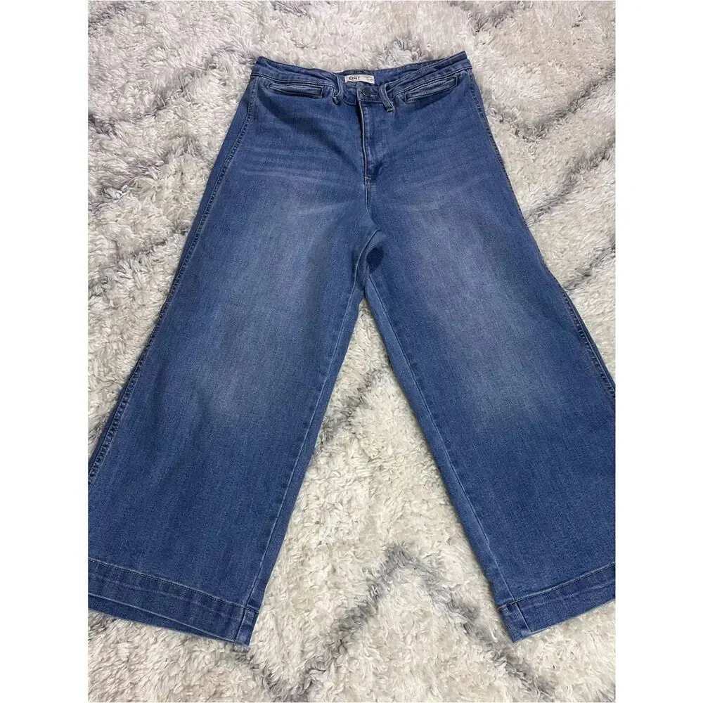Oat New York Wide-Leg Cropped Jeans - Blue Denim